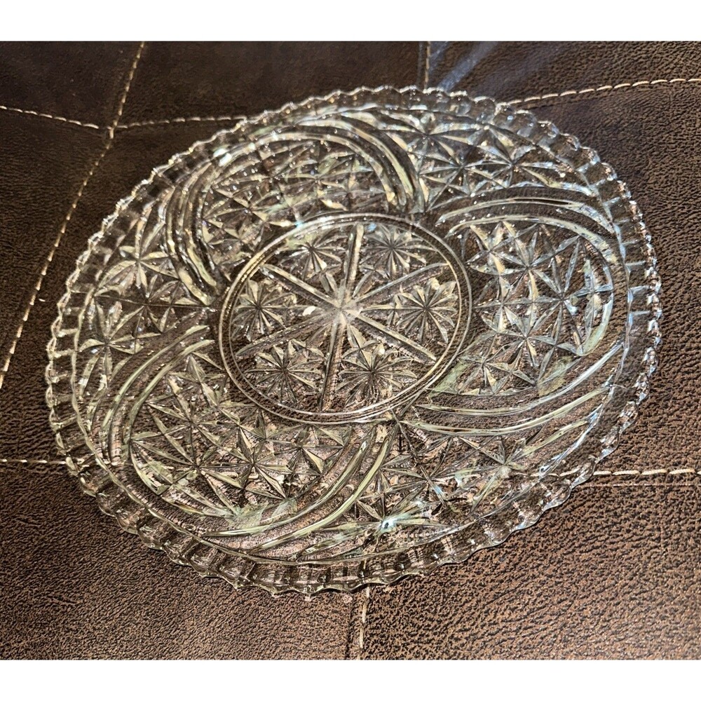 Vintage Pressed Glass Anchor Hocking Stars and Bars Torte Serving Platter, 12.5”